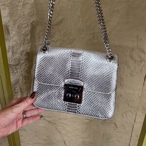 Michael Kors Silver Snakeskin Crossbody Bag